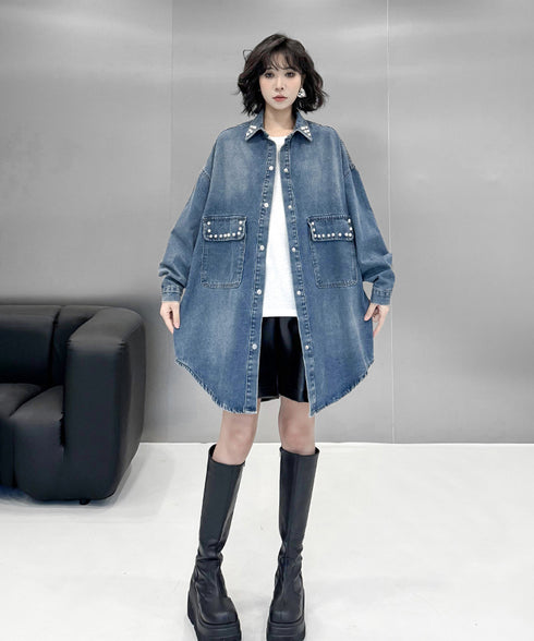 Loose Rivet Denim Blouse